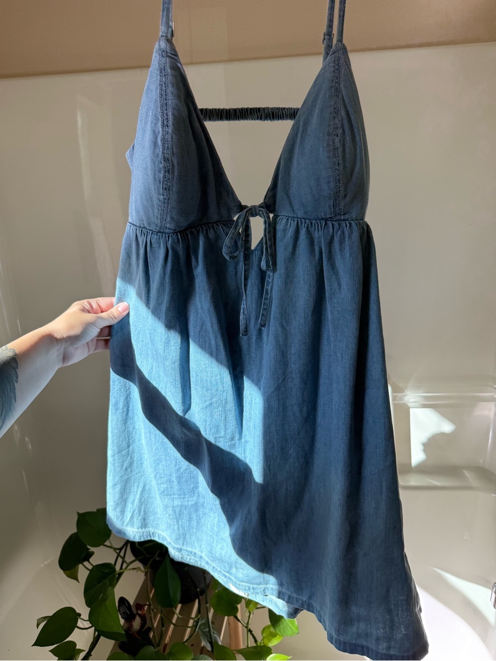 Abercrombie and Fitch Denim Blue Sleeveless Tie-Front Women's Top
